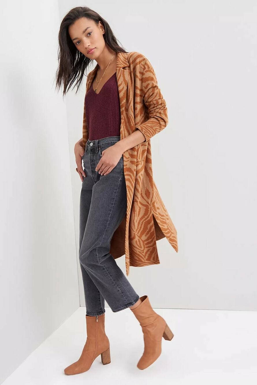 NEW Anthropologie Maeve Ayla Sweater Jacket Size Small Button Front Animal Print